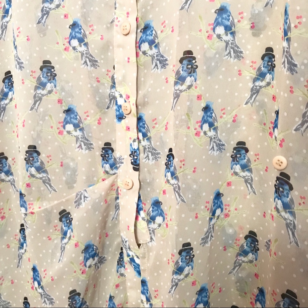 Pinkyotto Bird Pattern Asymmetrical Button Blouse - image 8